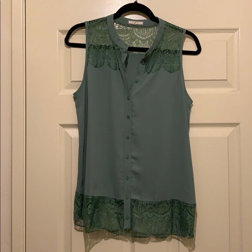 Pleione Green Lace Blouse Button Up